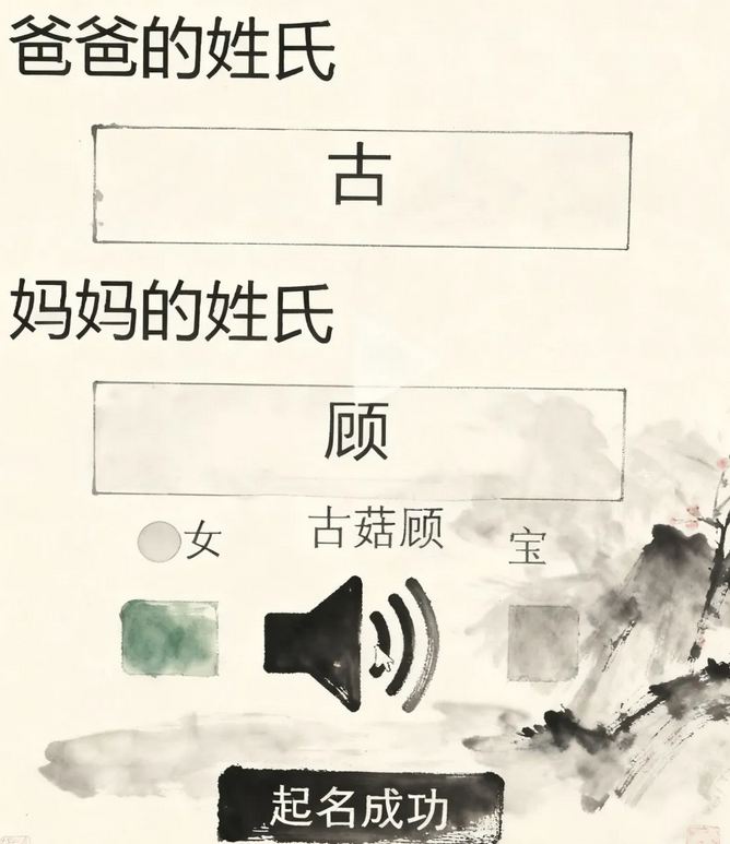 爸姓古媽姓顧 AI給孩子取名古菇顧： 古菇顧名字測試，打分~