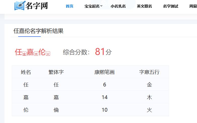 《鳳凰臺(tái)上》男主飾演者任嘉倫名字測(cè)試打分，解析~